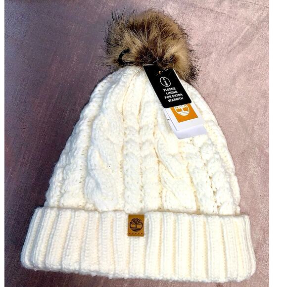 NEW with tags $50 Timberland white beanie hat Pom Pom - Picture 1 of 8